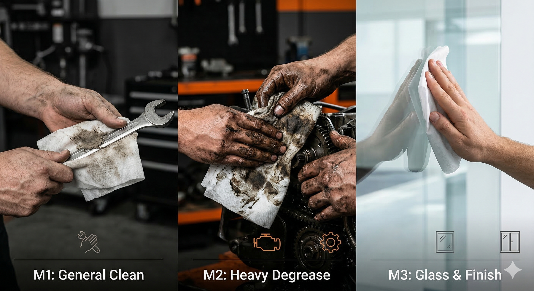 M1, M2, M3: Which Wipe for Which Task
